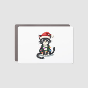Christmas Cat Tuxedo black cat xmas lights kitty c Car Magnet