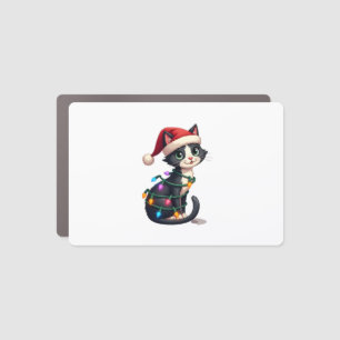 Christmas Cat Tuxedo black cat xmas lights kitty c Car Magnet
