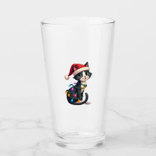 Christmas Cat Tuxedo black cat xmas lights kitty c Glass