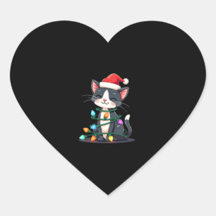 Christmas Cat Tuxedo black cat xmas lights kitty c Heart Sticker