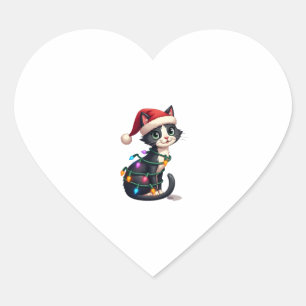 Christmas Cat Tuxedo black cat xmas lights kitty c Heart Sticker