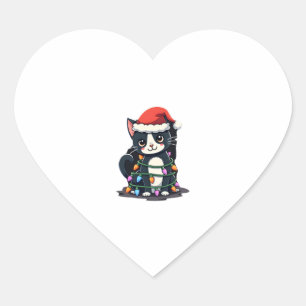 Christmas Cat Tuxedo black cat xmas lights kitty c Heart Sticker