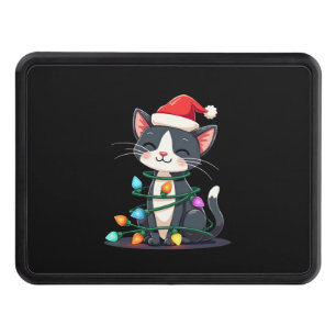Christmas Cat Tuxedo black cat xmas lights kitty c Hitch Cover