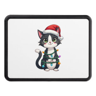 Christmas Cat Tuxedo black cat xmas lights kitty c Hitch Cover