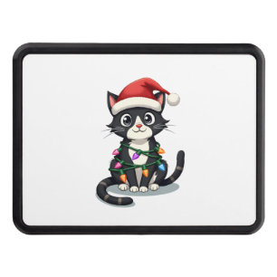 Christmas Cat Tuxedo black cat xmas lights kitty c Hitch Cover