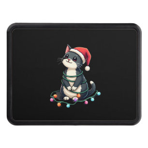 Christmas Cat Tuxedo black cat xmas lights kitty c Hitch Cover