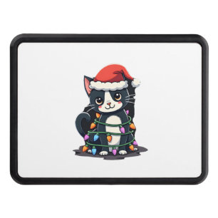 Christmas Cat Tuxedo black cat xmas lights kitty c Hitch Cover