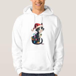 Christmas Cat Tuxedo black cat xmas lights kitty c Hoodie