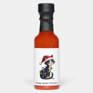 Christmas Cat Tuxedo black cat xmas lights kitty c Hot Sauces