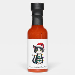 Christmas Cat Tuxedo black cat xmas lights kitty c Hot Sauces