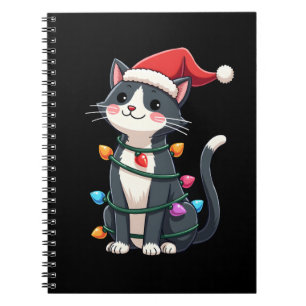 Christmas Cat Tuxedo black cat xmas lights kitty c Notebook
