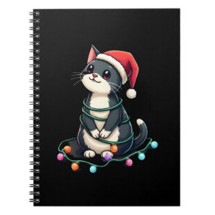 Christmas Cat Tuxedo black cat xmas lights kitty c Notebook