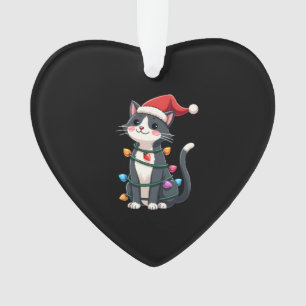 Christmas Cat Tuxedo black cat xmas lights kitty c Ornament