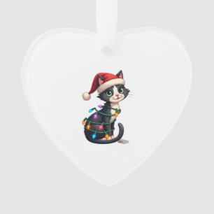 Christmas Cat Tuxedo black cat xmas lights kitty c Ornament