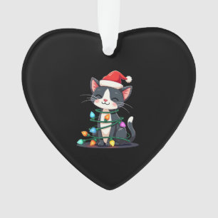Christmas Cat Tuxedo black cat xmas lights kitty c Ornament