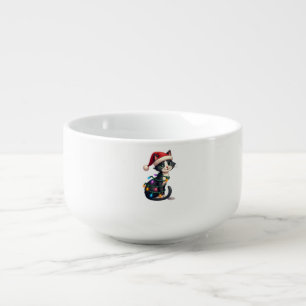 Christmas Cat Tuxedo black cat xmas lights kitty c Soup Mug