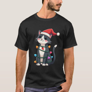 Christmas Cat Tuxedo black cat xmas lights kitty c T-Shirt