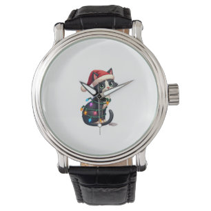 Christmas Cat Tuxedo black cat xmas lights kitty c Watch