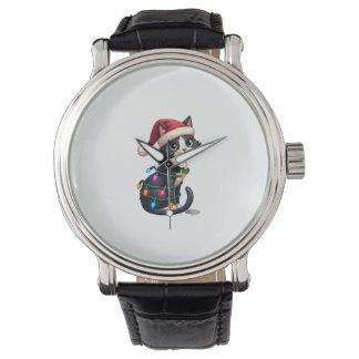 Christmas Cat Tuxedo black cat xmas lights kitty c Watch