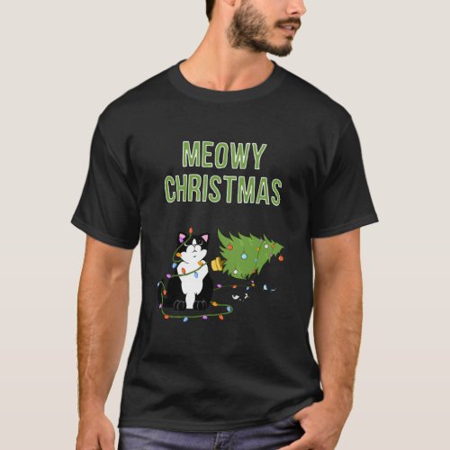 Christmas Cat Tuxedo Cat xmas tree funny kitty Meo T_Shirt