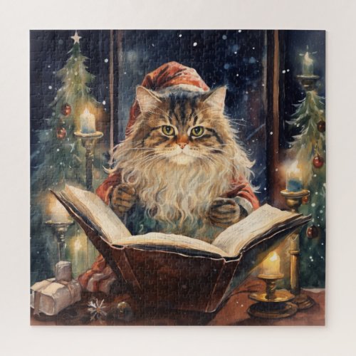Christmas Cat Two Reading Vintage Card Jigsaw Puzzle