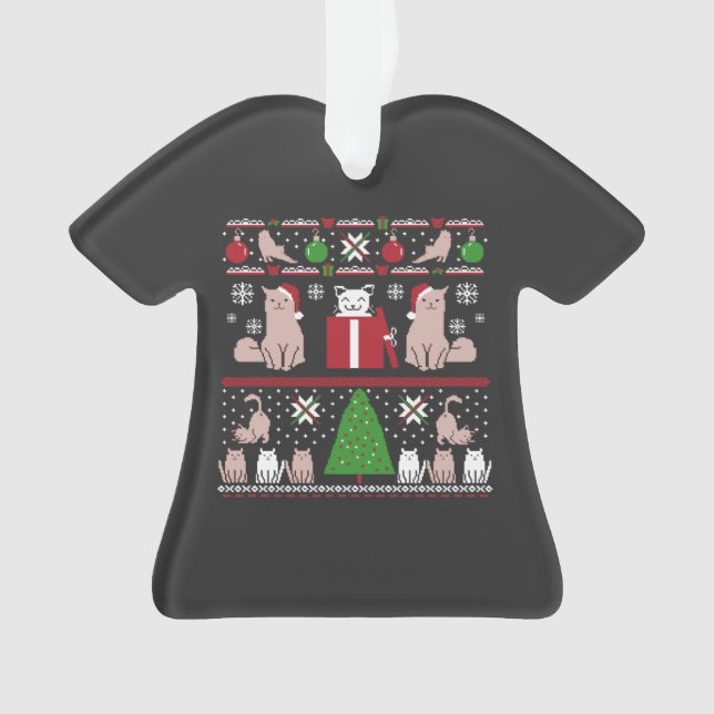 Christmas Cat Ugly Sweater T-Shirt Ornament (Front)