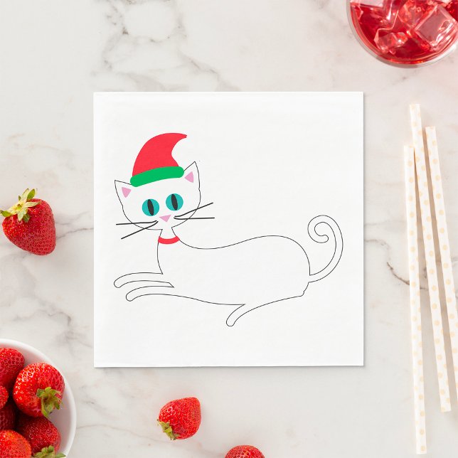 Christmas Cat Wearing Santa Hat Napkins (Creator Uploaded)