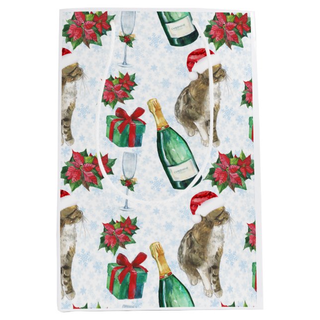 Christmas Cat Winter Celebration Medium Gift Bag (Front)