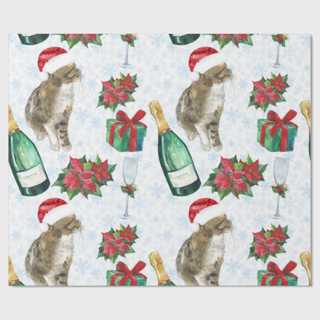 Christmas Cat Winter Celebration Wrapping Paper (Flat)