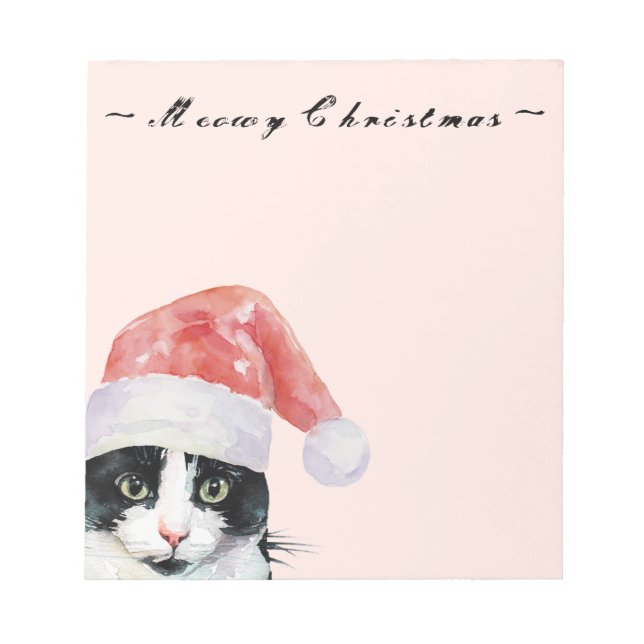 Christmas Cat wishes Meowy Christmas Blush Notepad (Front)