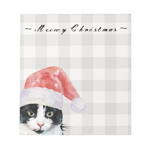 Christmas Cat wishes Meowy Christmas Buffalo Plaid Notepad