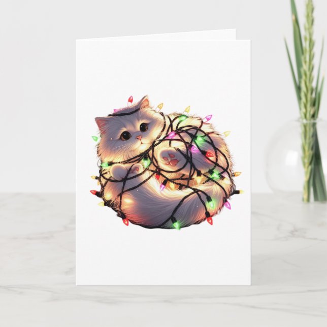 Christmas Cat with Christmas Lights Card (Front)