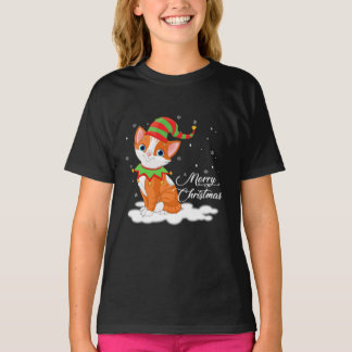 Christmas Cat with Elf Hat Funny Gift T-Shirt