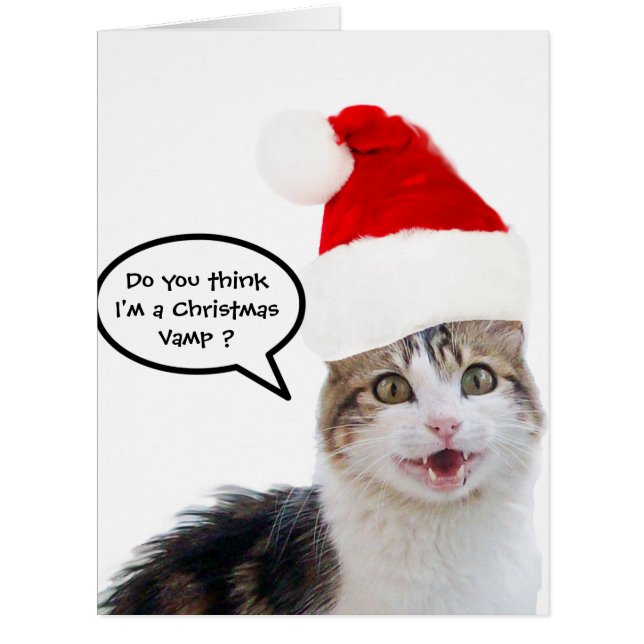 CHRISTMAS CAT WITH SANTA CLAUS HAT CARDS (Front)