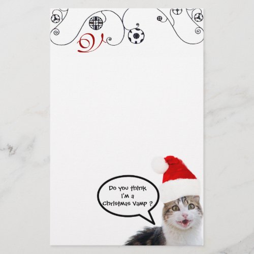 CHRISTMAS CAT WITH SANTA CLAUS HAT Monogram Stationery