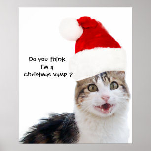 CHRISTMAS CAT WITH SANTA CLAUS HAT POSTER