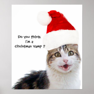 CHRISTMAS CAT WITH SANTA CLAUS HAT POSTER