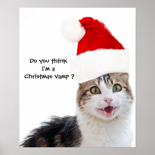 CHRISTMAS CAT WITH SANTA CLAUS HAT POSTER