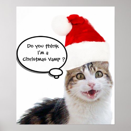 CHRISTMAS CAT WITH SANTA CLAUS HAT POSTER