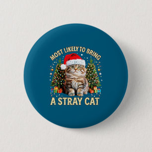 Christmas Cat With Santa Hat Holiday Funny Xmas Pa Button