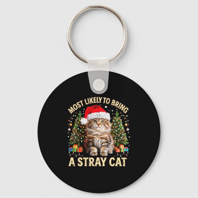 Christmas Cat With Santa Hat Holiday Funny Xmas Pa Keychain (Front)