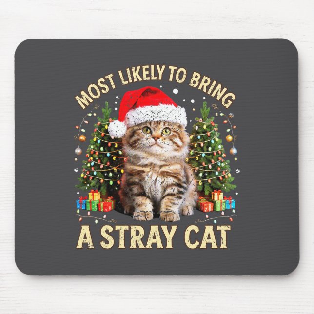 Christmas Cat With Santa Hat Holiday Funny Xmas Pa Mouse Pad (Front)