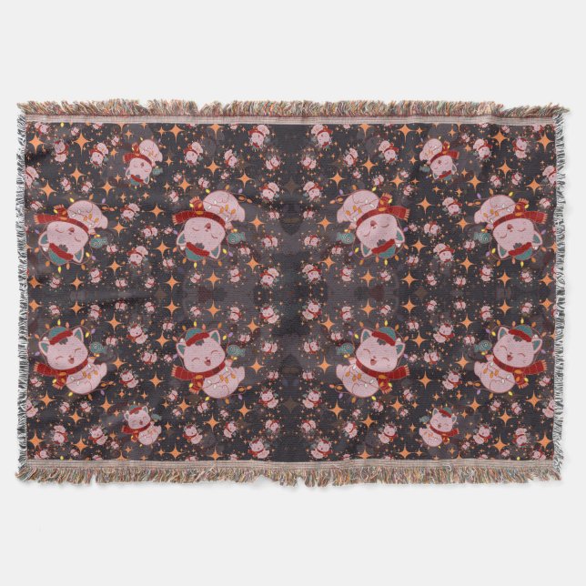 Christmas Cat With Santa Hat Throw Blanket (Front)