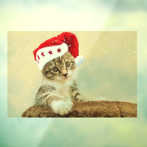 CHRISTMAS CAT WITH SANTA HAT Window Cling