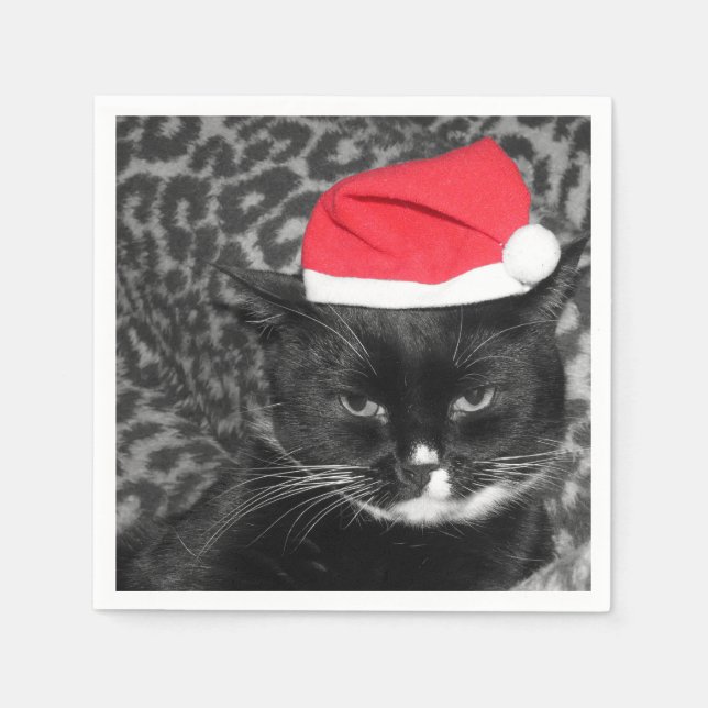 Christmas cat with Santa's hat Paper Napkins (Front)
