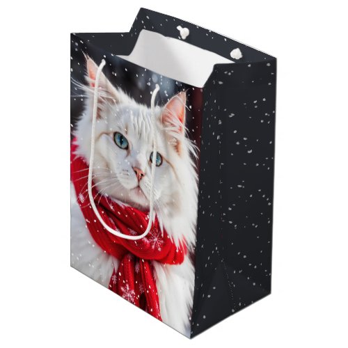 Christmas Cat With Scarf and Snowflakes Medium Gift Bag