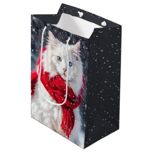 Christmas Cat With Scarf and Snowflakes Medium Gift Bag
