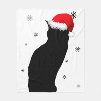 Christmas Cat With Snow Fleece Blanket by WeAreBlackCatClub at Zazzle