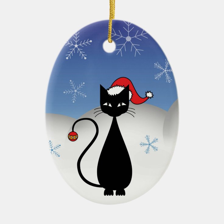 Christmas Cat with Snowflakes Ceramic Ornament | Zazzle