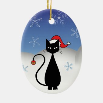 Christmas Cat with Snowflakes Ceramic Ornament | Zazzle